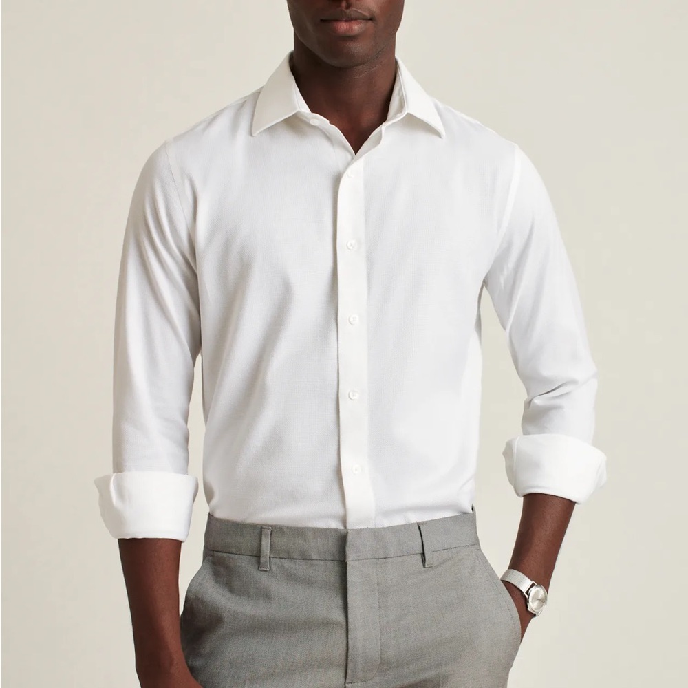 Bonobos Men’s Desk to Dinner Dress Shirt in Solid White, Size XS, Short length